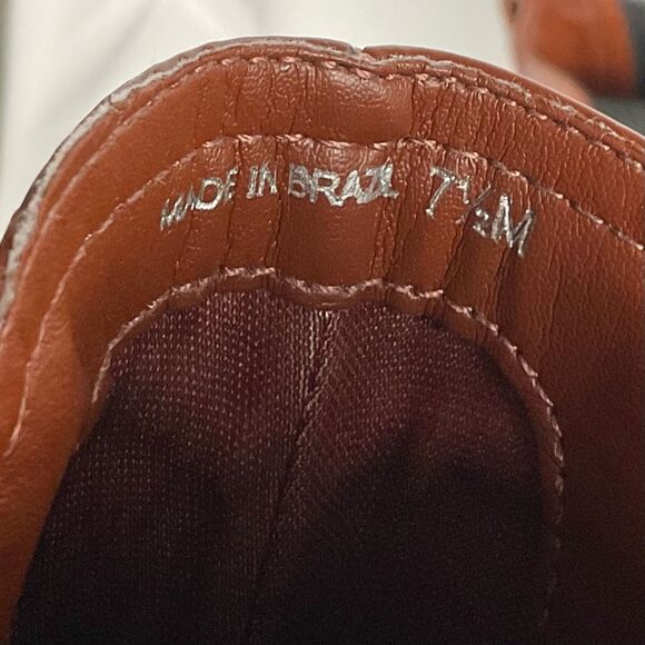 Gianni Bini Brown Booties Banks Crinkle Patent Square Toe Sz 7.5 NEW Double Gore - Picture 6 of 9